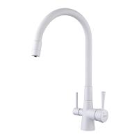 Смеситель LEMARK Comfort для кухни с гибким изливом с подключением к фильтру, белый LM3075W