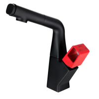 Смеситель LEMARK SOUL для умыв/кухни, с вытяжным изливом, черный/красный LM6008BR