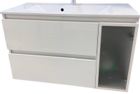 Тумба подвесная ”Oscar 100” в комплекте с умывальником ”Элит-100G” белый глянец