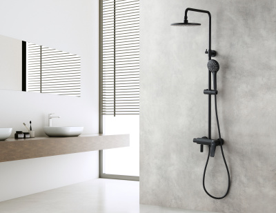 Смеситель LEMARK BRONX для ванны с верх. душ. лейкой "Троп дождь, 3-ф. лей и пов изл.черный LM3762BL