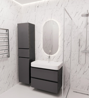 Тумба подвесная ”Hilton-80” в комплекте с умывальником ”Zen-80” серый маовый