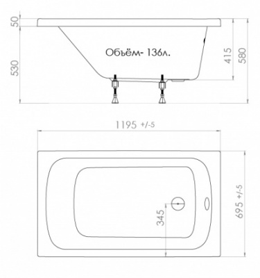 Ванна Стандарт Экстра 130х70