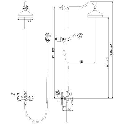 Смеситель LEMARK Вилла для душа с верх.душ.лейкой Троп. дождь, поворотный излив, бронза LM4860В
