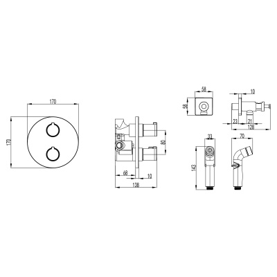 Смеситель Lemark Yeti LM7819C с гигиеническим душем, термостатический, встраиваемый