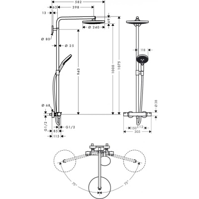  HANSGROHE Raindance 27 129 000 Select S Showerpipe 240 2jet