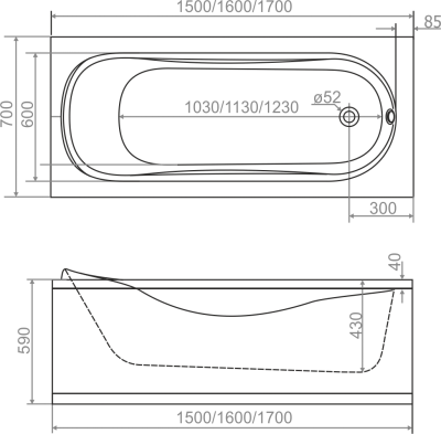 Ванна акр 150*70, Domani-Spa Classic с ножкой