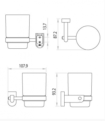 Стакан Омега стеклянный для зубных щеток с настенным держателем,хром LM3136C