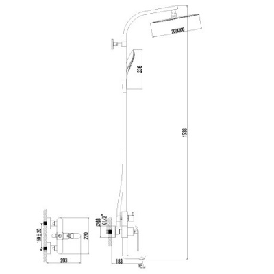 Смеситель LEMARK Melange  для душа с верх. душ. лейкой Троп. дождь повор. излив 139мм LM4962CW